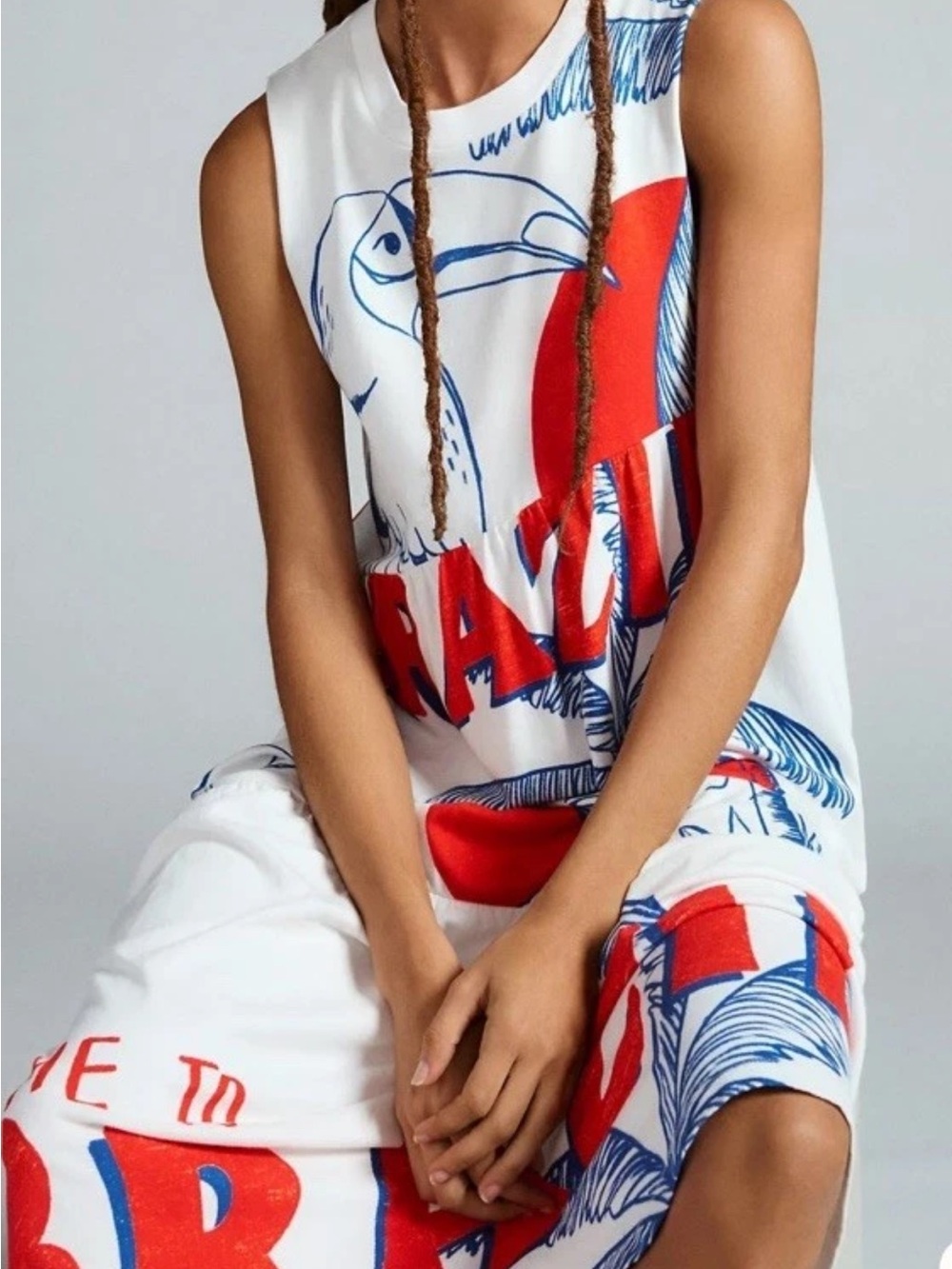 FARM Rio White Maxi Dress with Red & Blue Graphic Print